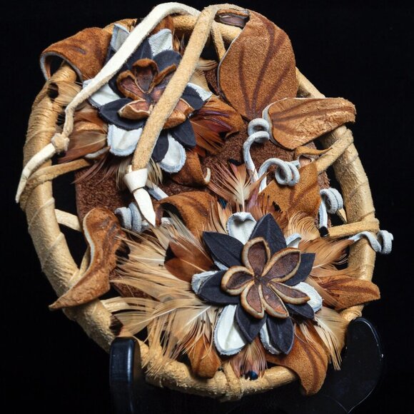 Custom Wall Hanging | Handcrafted Leather & Feather Floral Wall Art Duo - Picture 6 of 12